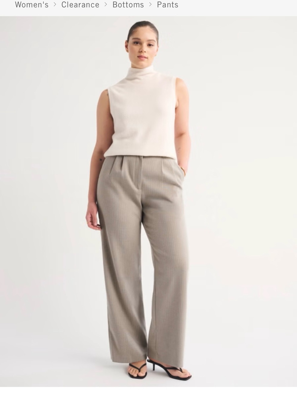 Abercrombie & Fitch Taupe Pinstripe Wide-Leg Trousers Curve Love